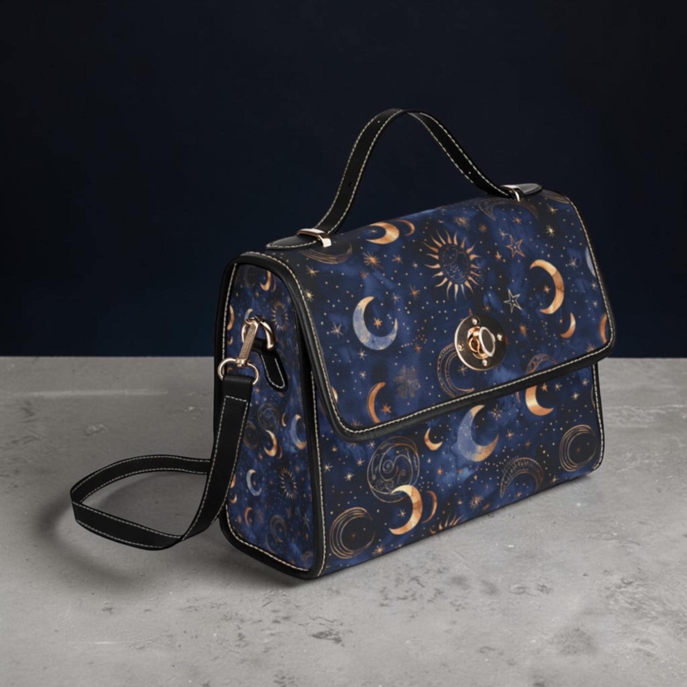 Celestial Moon Phases Waterproof Canvas Bag | Stars, Crescent Moon Pattern