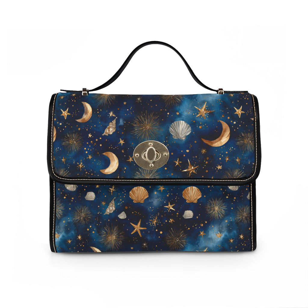 Celestial Seashell Waterproof Canvas Bag | Boho Moon Star Crossbody | Beach Bag Gift for Her