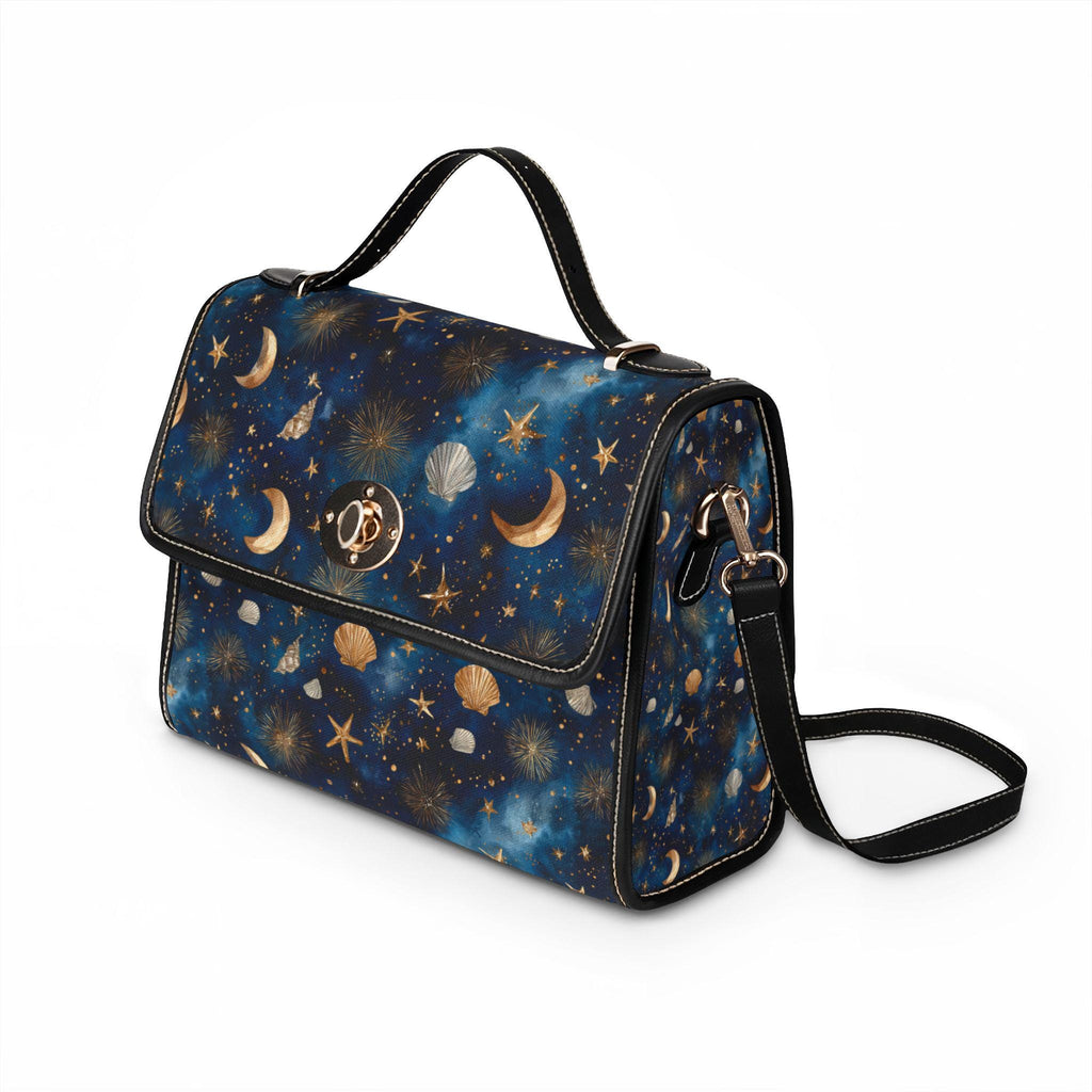 Celestial Seashell Waterproof Canvas Bag | Boho Moon Star Crossbody | Beach Bag Gift for Her