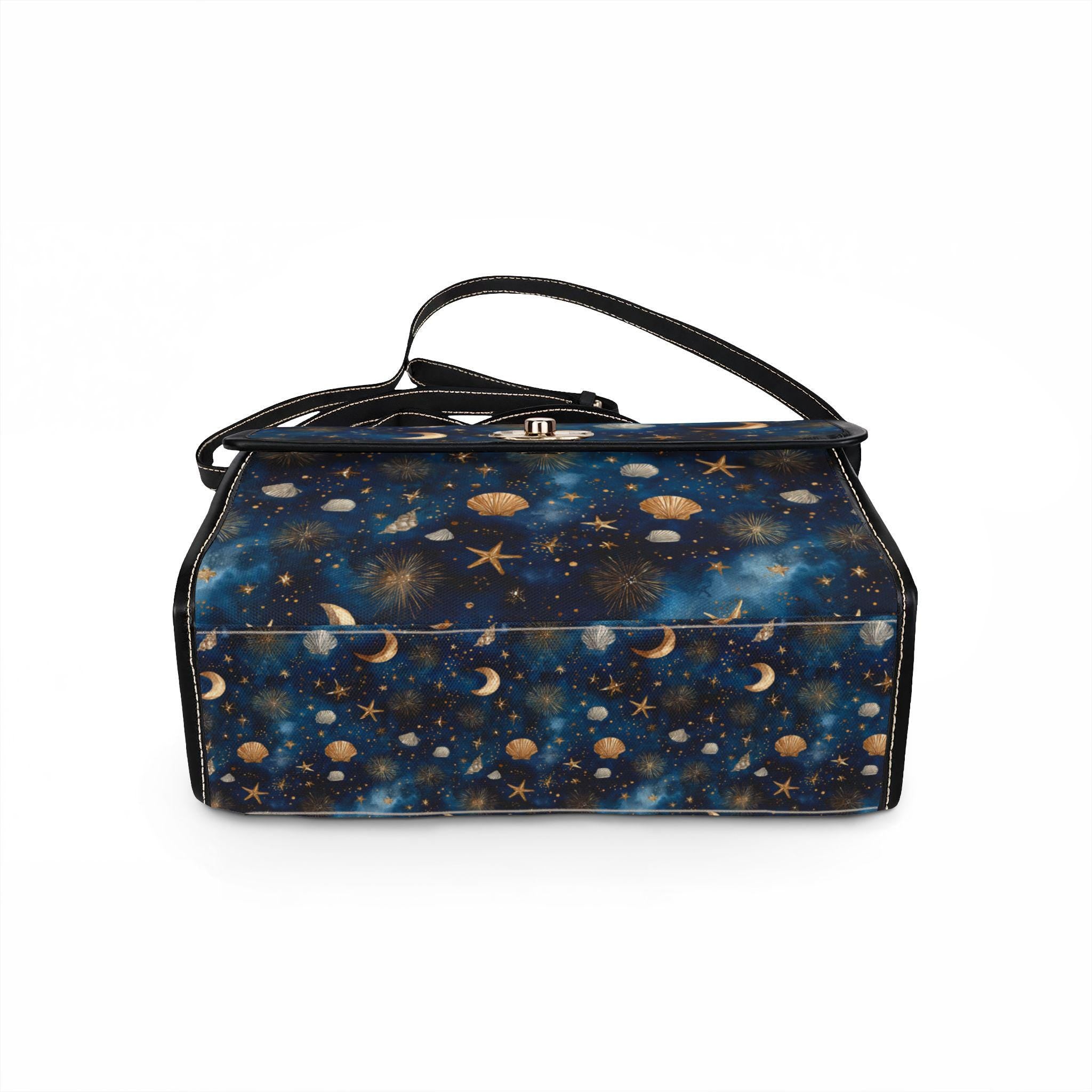 Celestial Seashell Waterproof Canvas Bag | Boho Moon Star Crossbody | Beach Bag Gift for Her