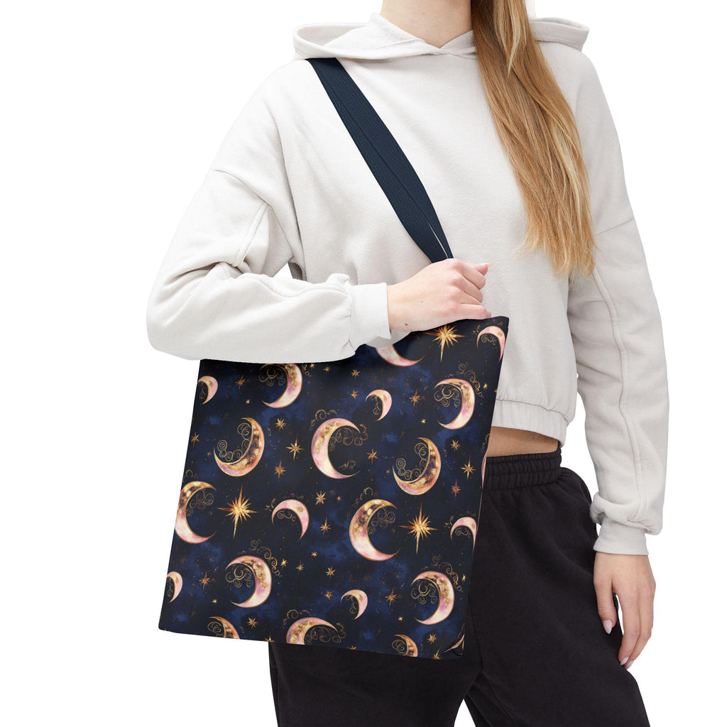 Celestial Moon Pattern Tote | Crescent Moons Stars Night Sky