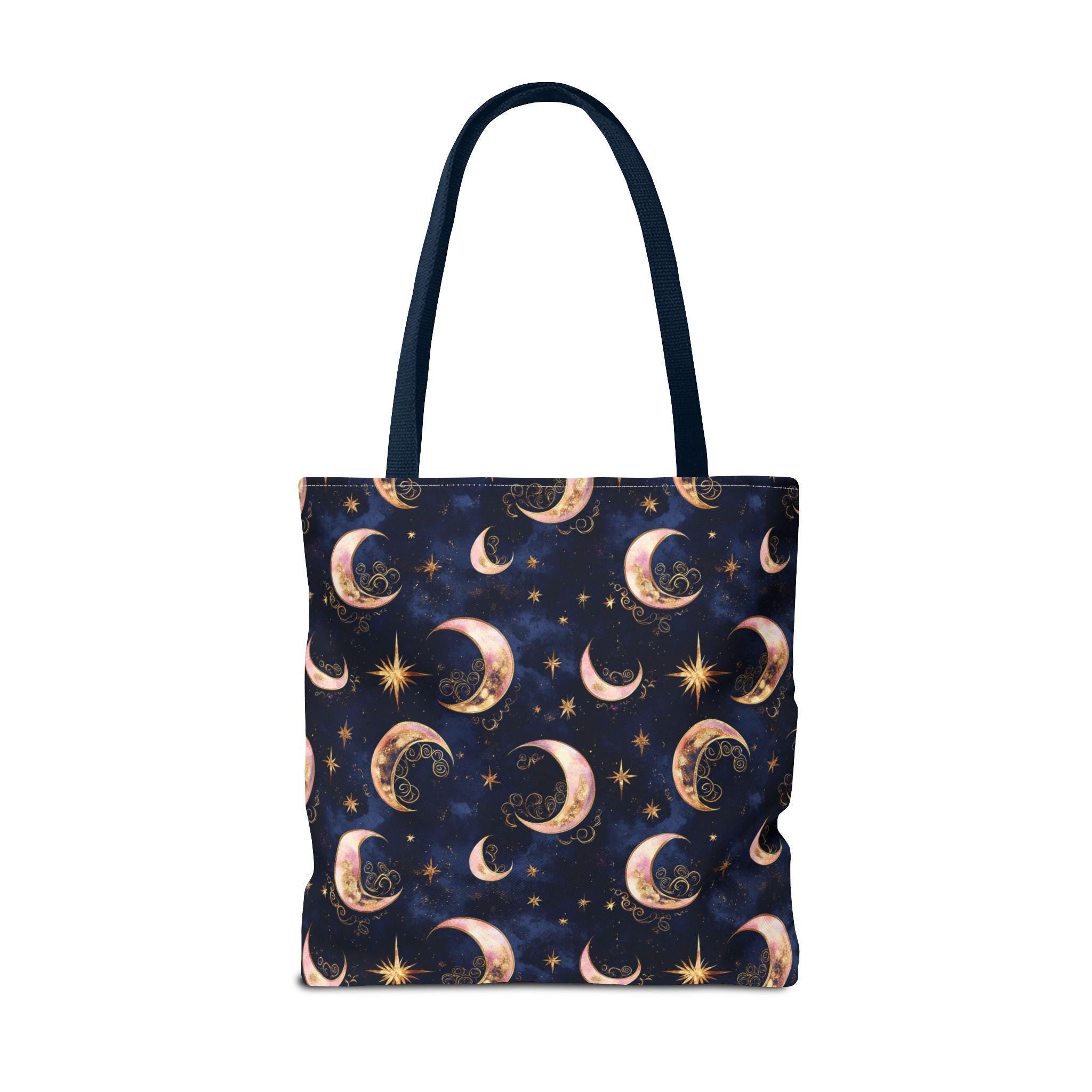 Celestial Moon Pattern Tote | Crescent Moons Stars Night Sky
