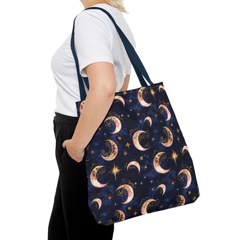 Celestial Moon Pattern Tote | Crescent Moons Stars Night Sky