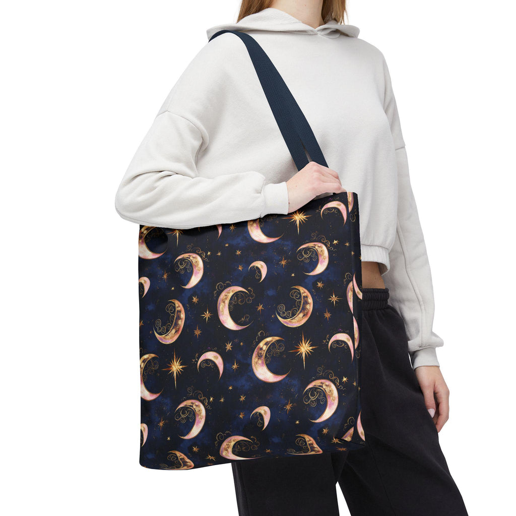 Celestial Moon Pattern Tote | Crescent Moons Stars Night Sky