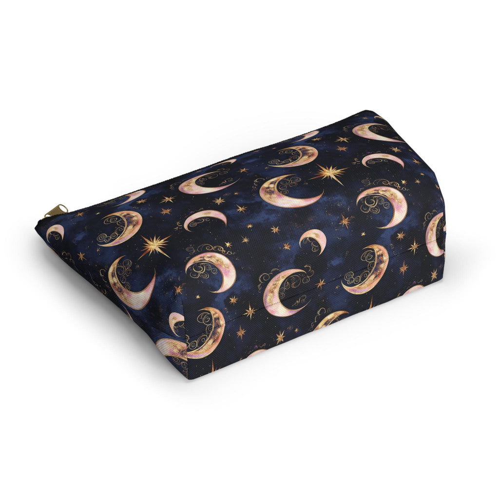Moon Phase Pattern Accessory Pouch | Crescent Moon Stars Cosmetic Bag