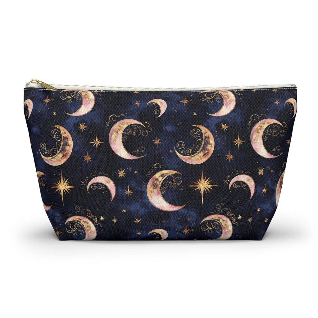 Moon Phase Pattern Accessory Pouch | Crescent Moon Stars Cosmetic Bag