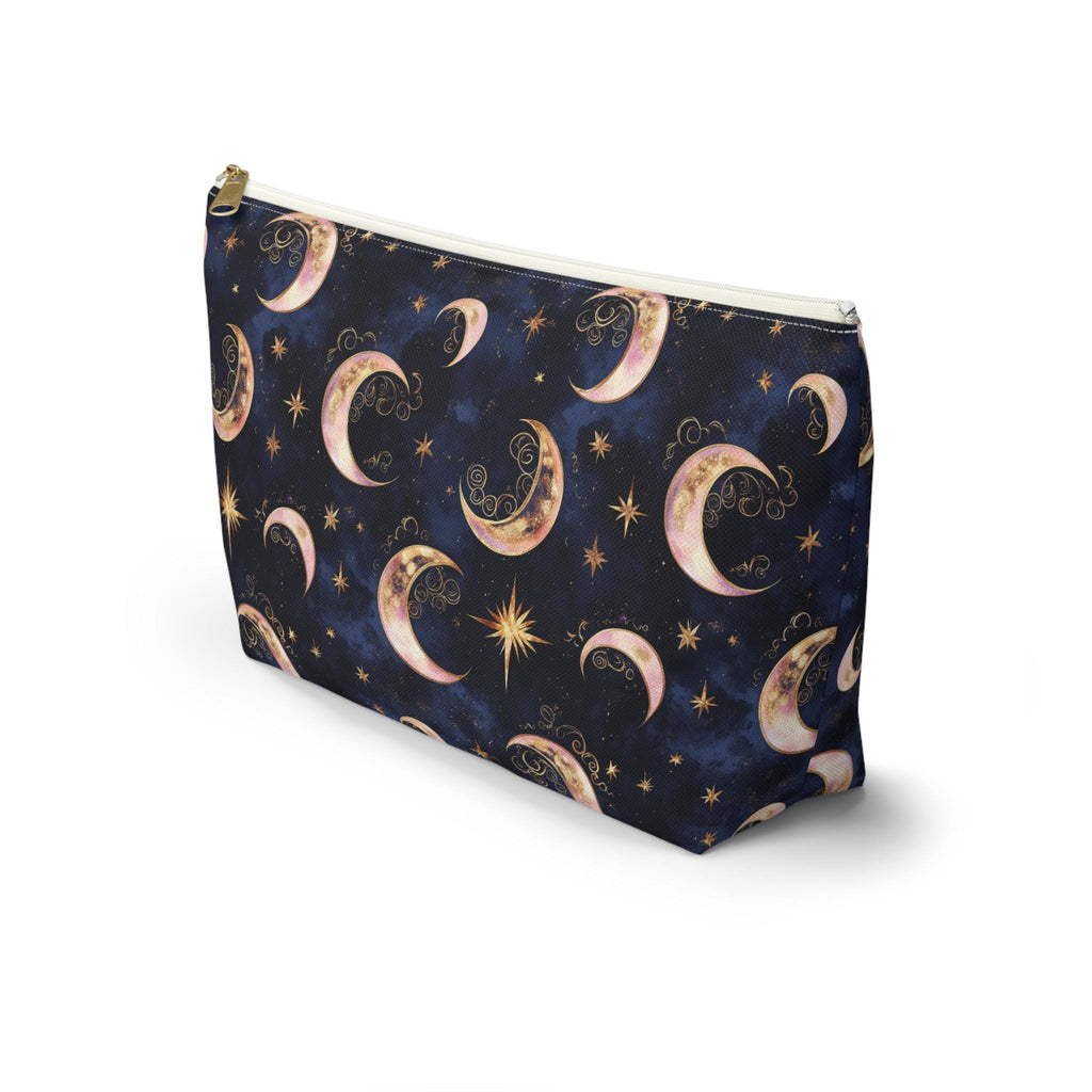 Moon Phase Pattern Accessory Pouch | Crescent Moon Stars Cosmetic Bag