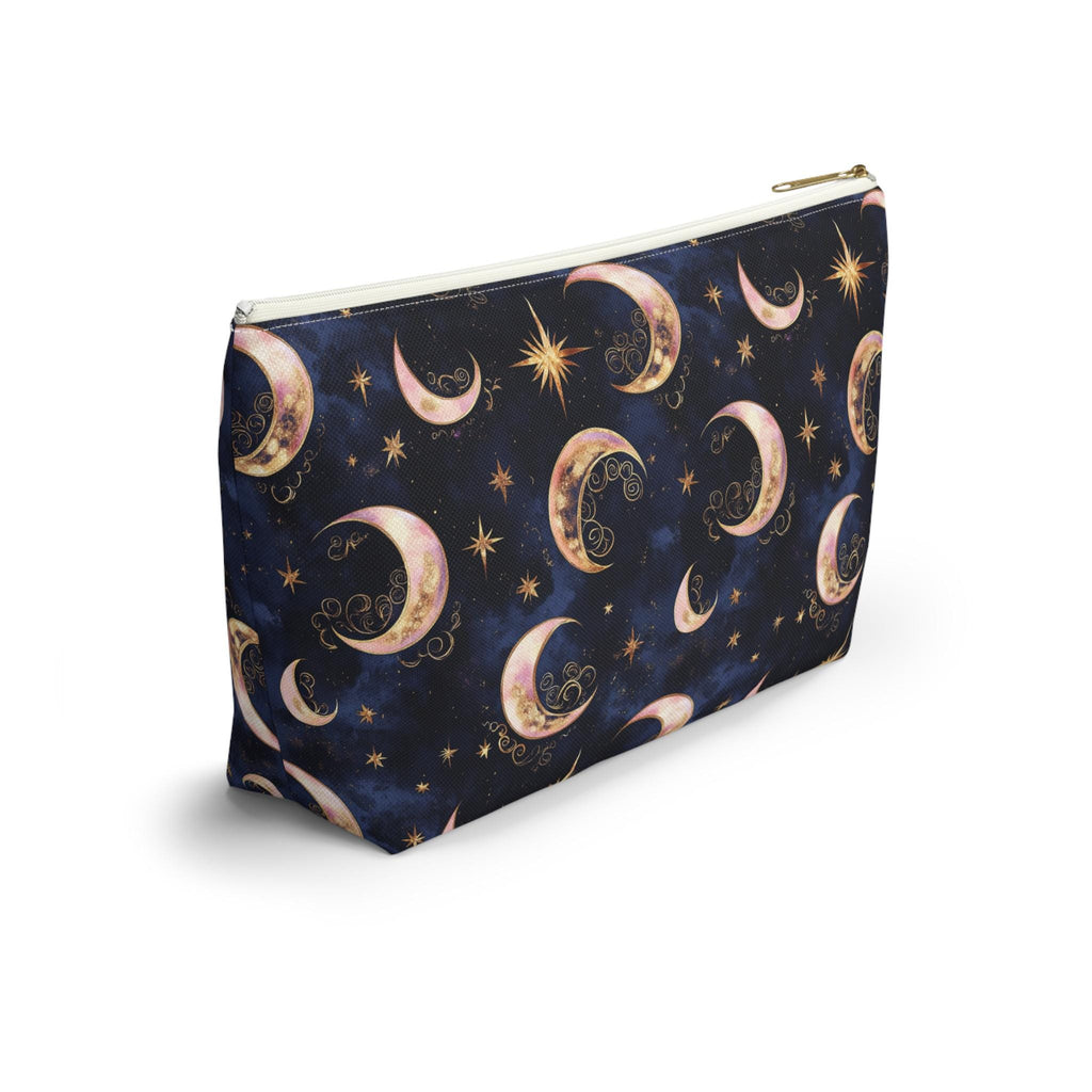 Moon Phase Pattern Accessory Pouch | Crescent Moon Stars Cosmetic Bag