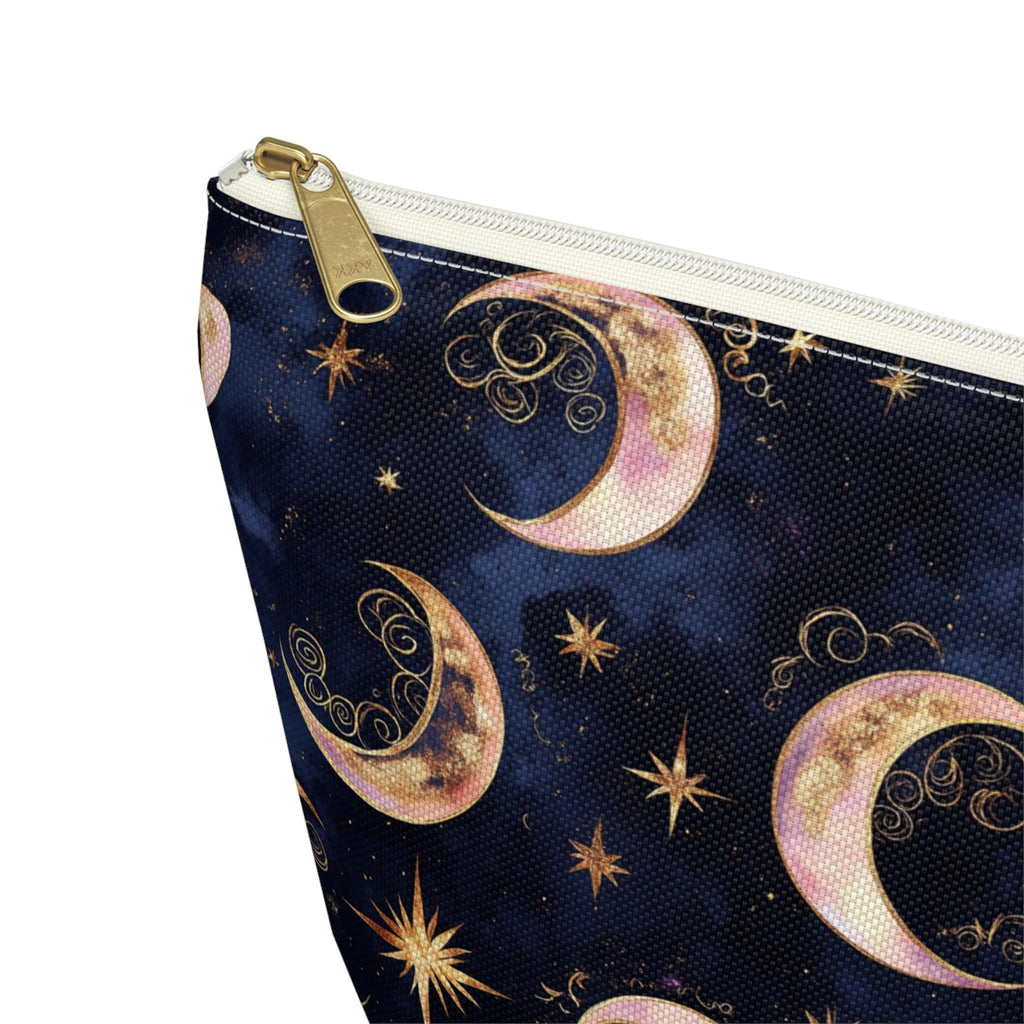 Moon Phase Pattern Accessory Pouch | Crescent Moon Stars Cosmetic Bag