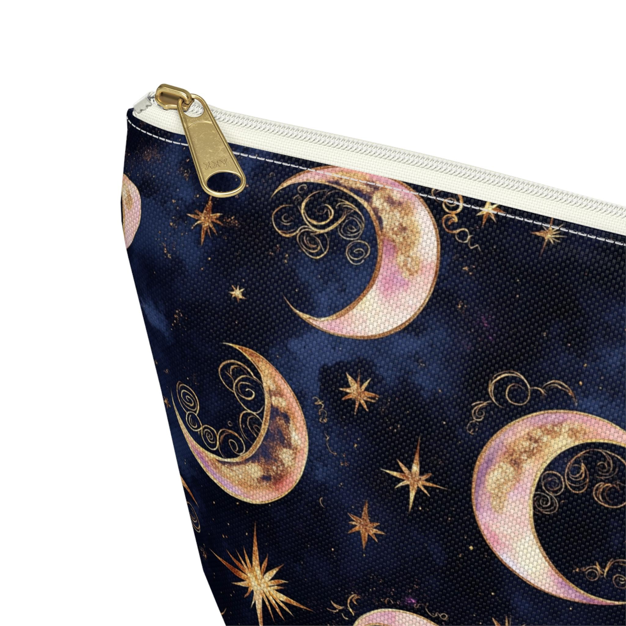 Moon Phase Pattern Accessory Pouch | Crescent Moon Stars Cosmetic Bag