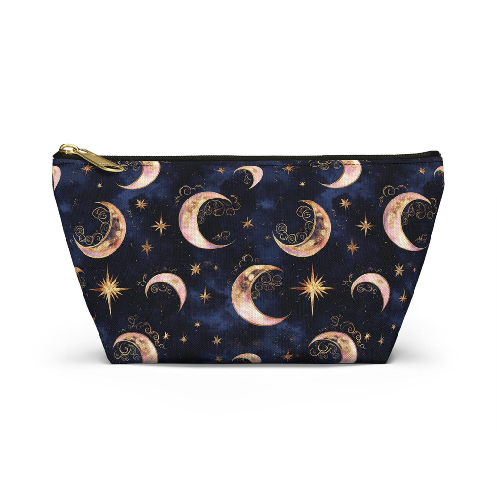 Moon Phase Pattern Accessory Pouch | Crescent Moon Stars Cosmetic Bag