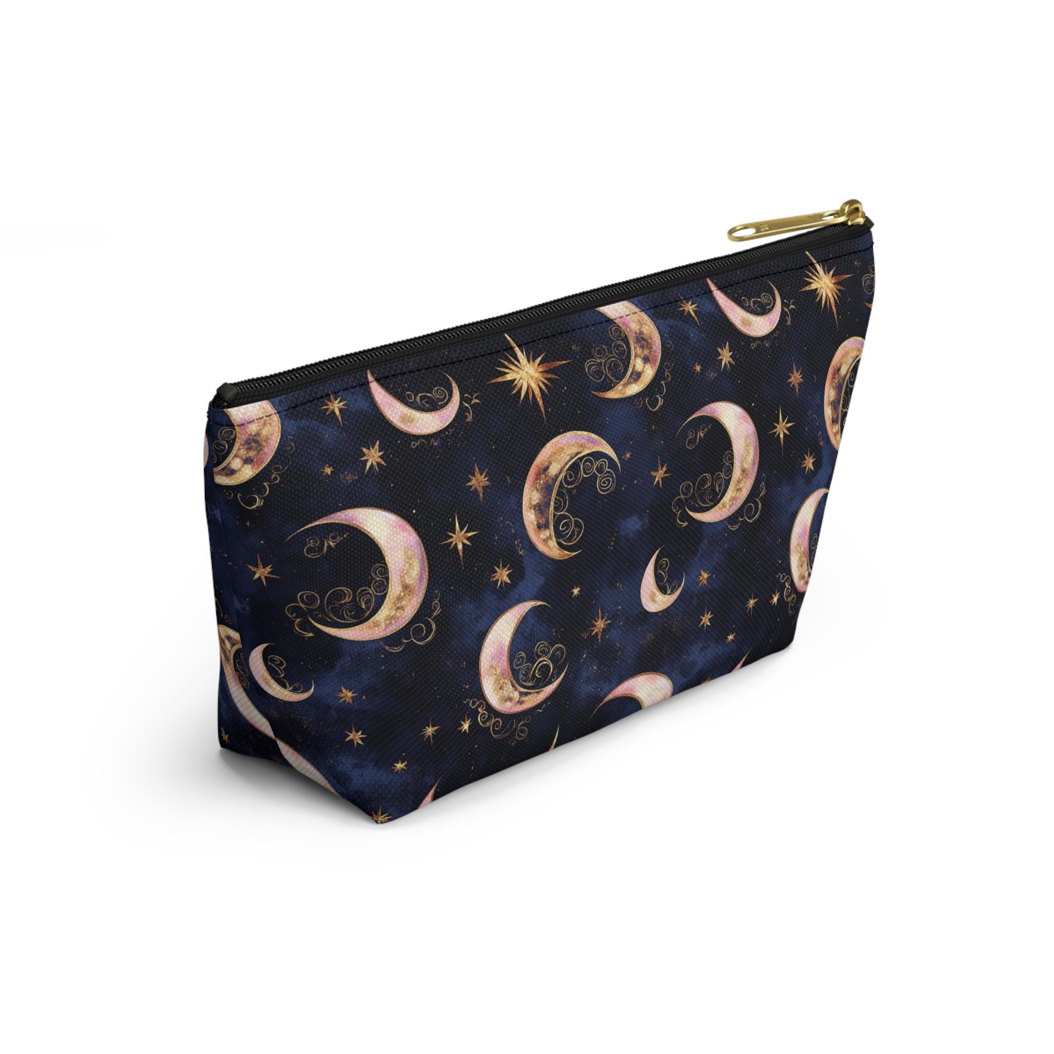 Moon Phase Pattern Accessory Pouch | Crescent Moon Stars Cosmetic Bag