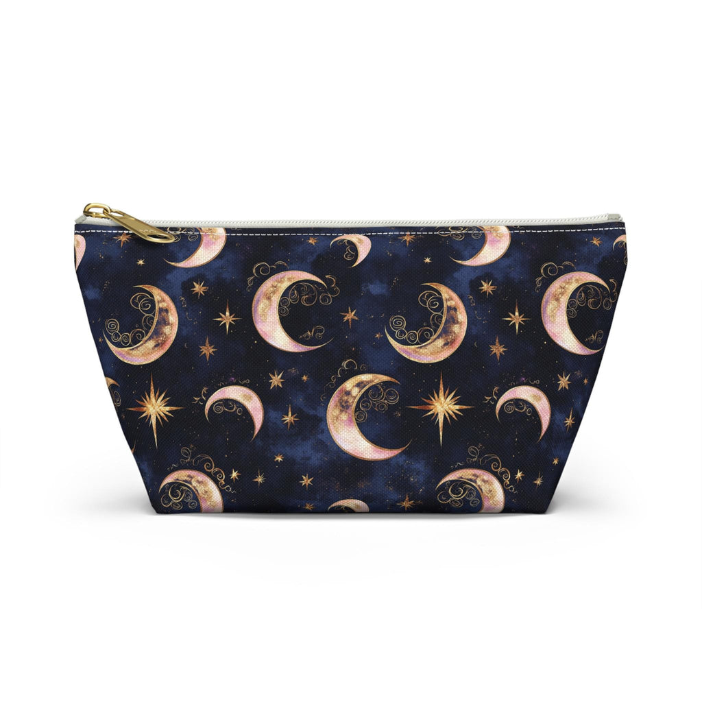 Moon Phase Pattern Accessory Pouch | Crescent Moon Stars Cosmetic Bag