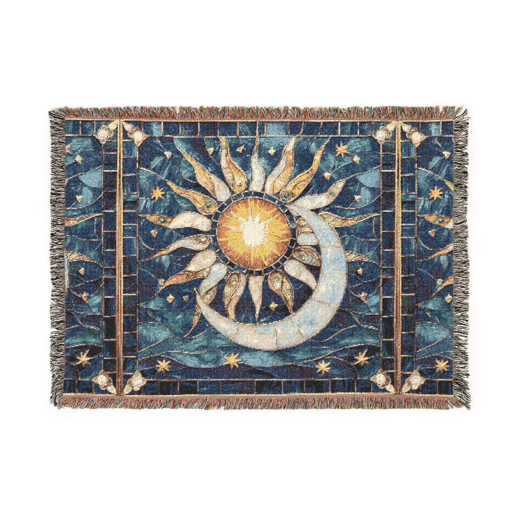 Sun and Moon Mosaic Woven Blanket | Celestial Tapestry Throw