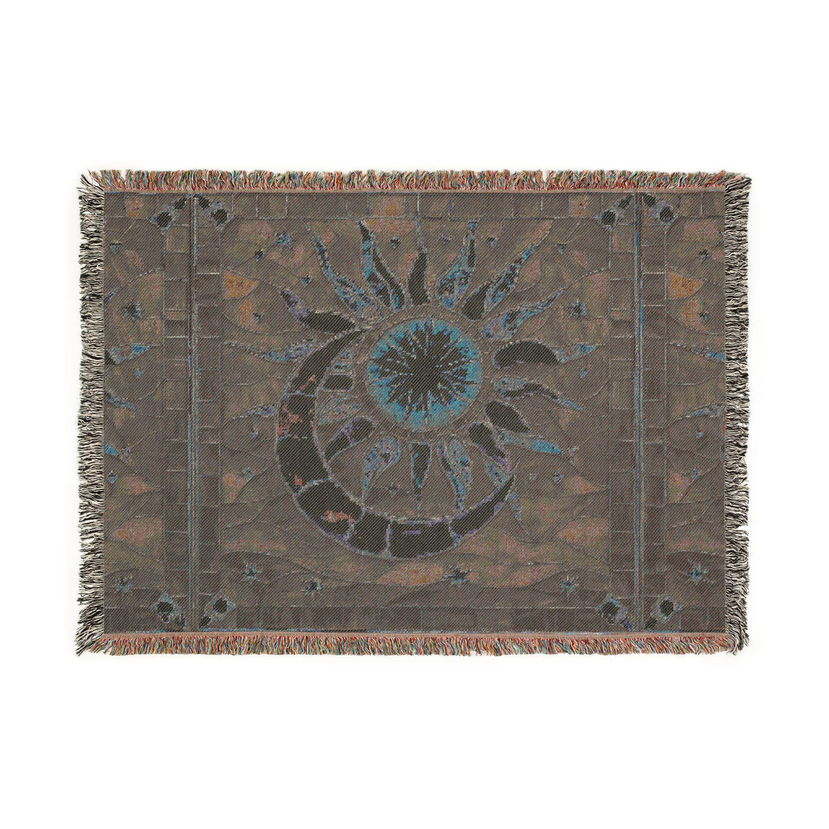 Sun and Moon Mosaic Woven Blanket | Celestial Tapestry Throw