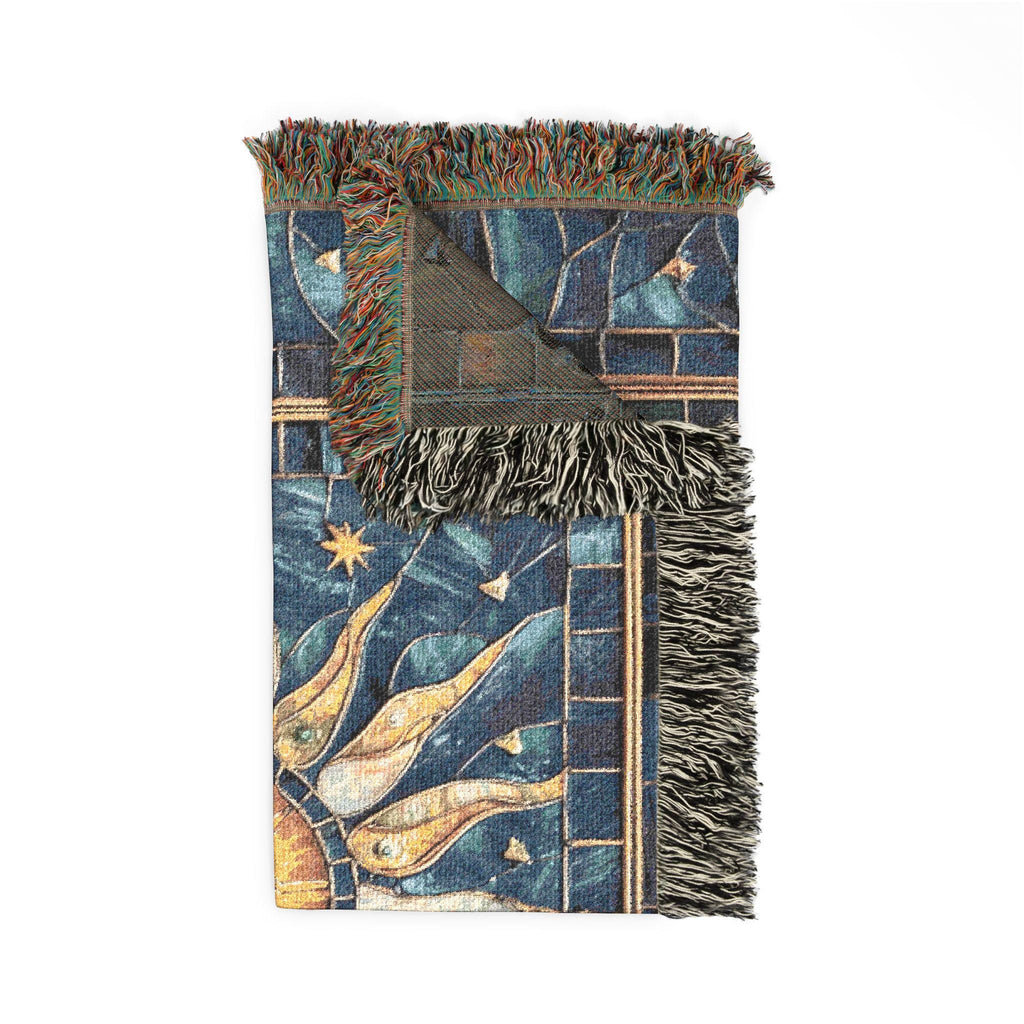Sun and Moon Mosaic Woven Blanket | Celestial Tapestry Throw