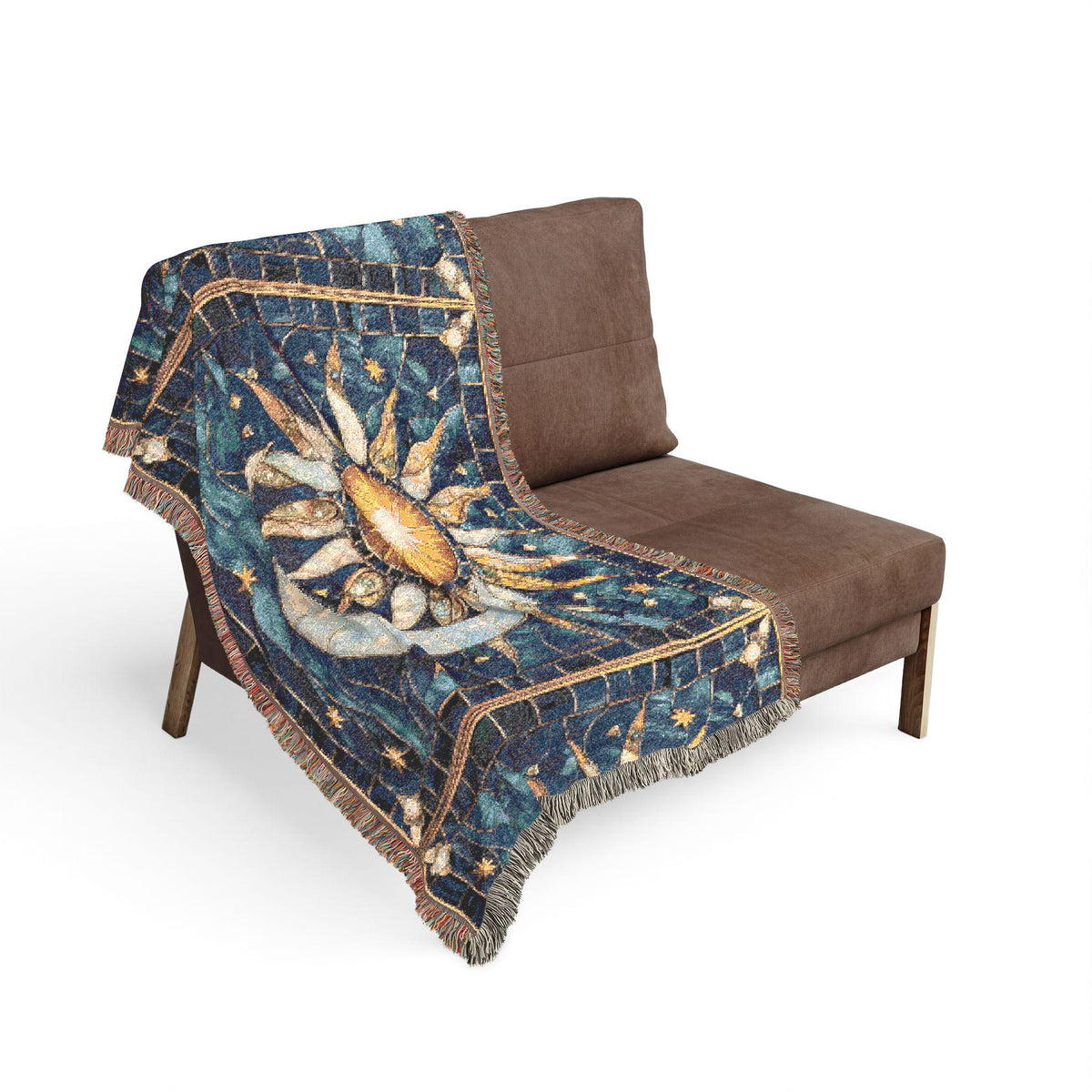 Sun and Moon Mosaic Woven Blanket | Celestial Tapestry Throw