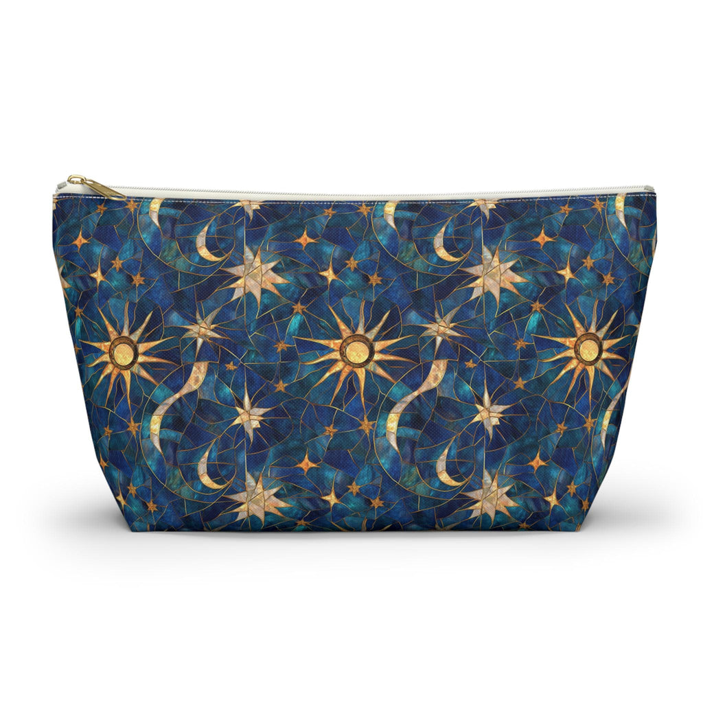 Celestial Sun Moon Pattern Accessory Pouch | T-Bottom Zip Cosmetic Bag