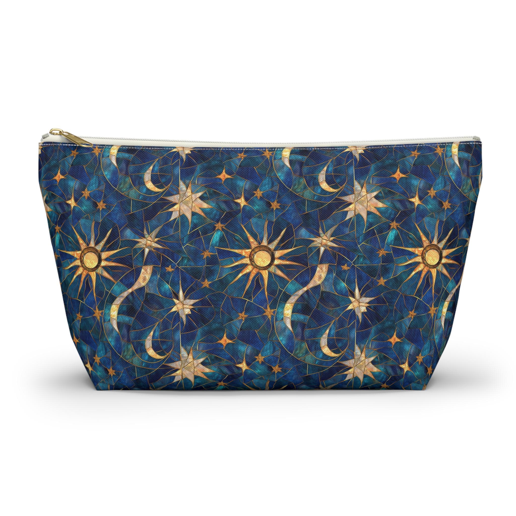 Celestial Sun Moon Pattern Accessory Pouch | T-Bottom Zip Cosmetic Bag