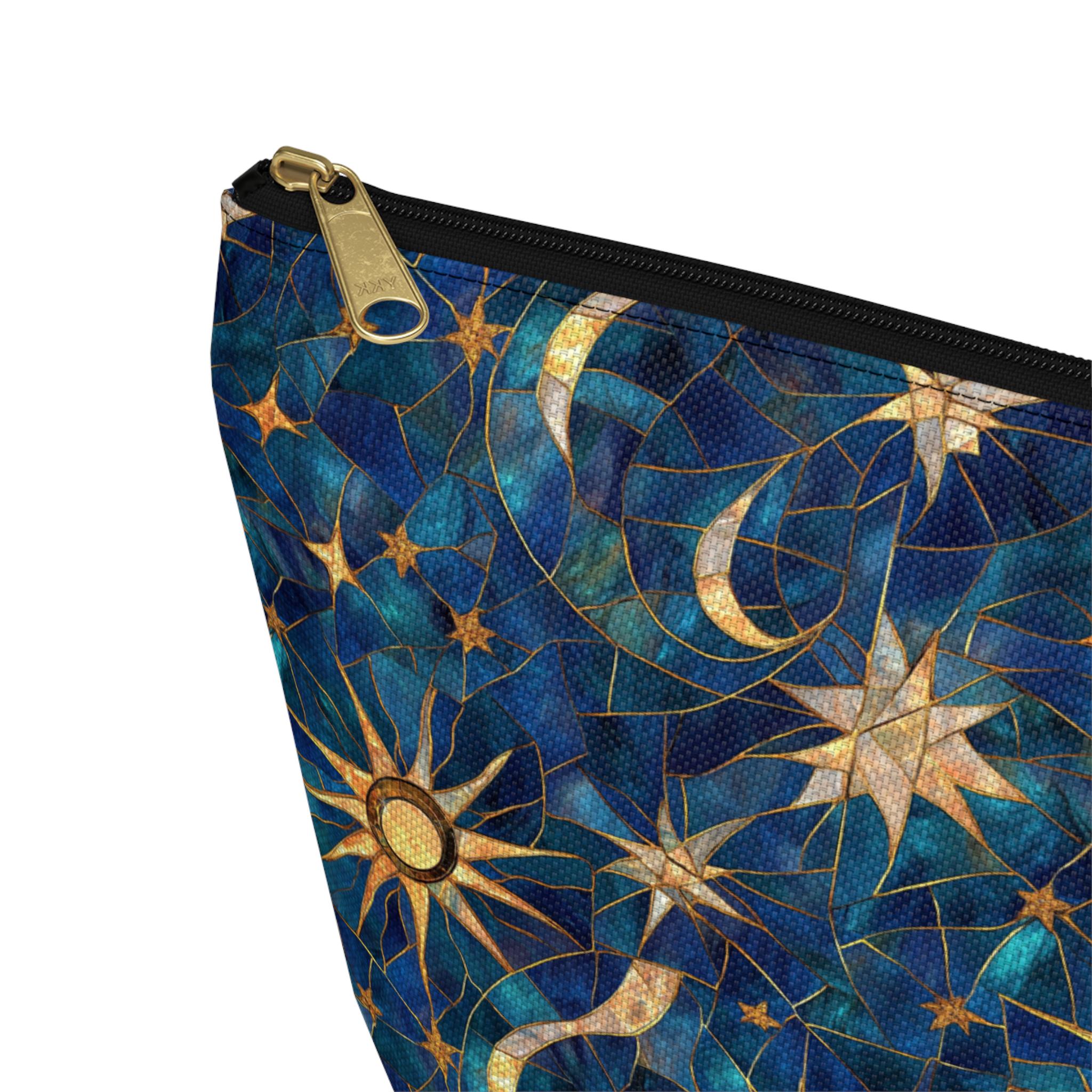 Celestial Sun Moon Pattern Accessory Pouch | T-Bottom Zip Cosmetic Bag