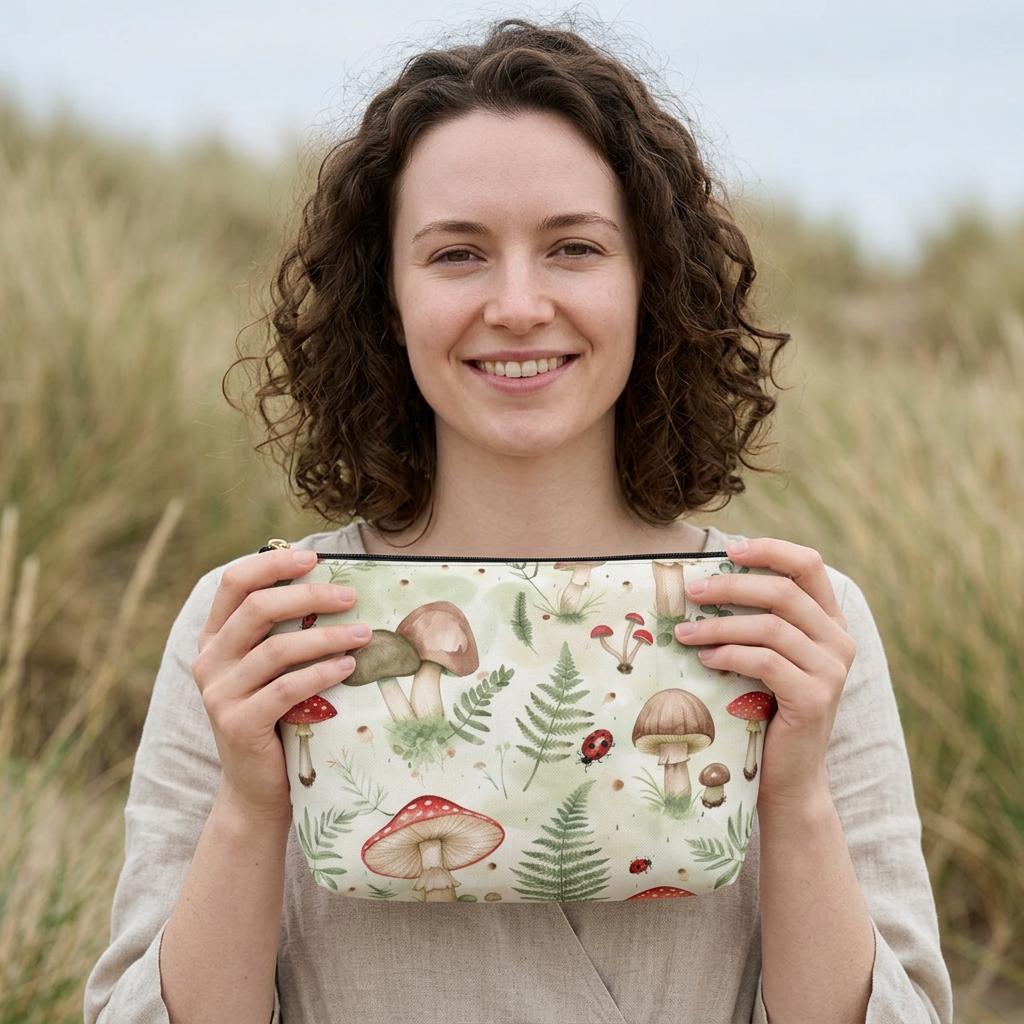 Watercolor Mushroom Forest Accessory Pouch | Cottagecore Makeup Bag