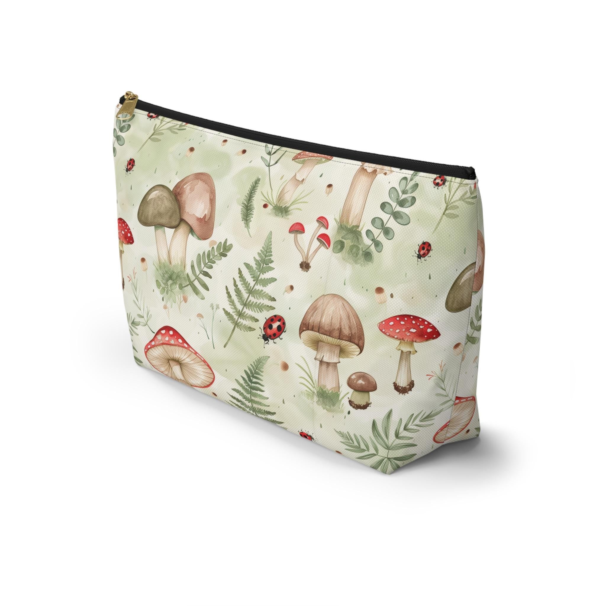 Watercolor Mushroom Forest Accessory Pouch | Cottagecore Makeup Bag