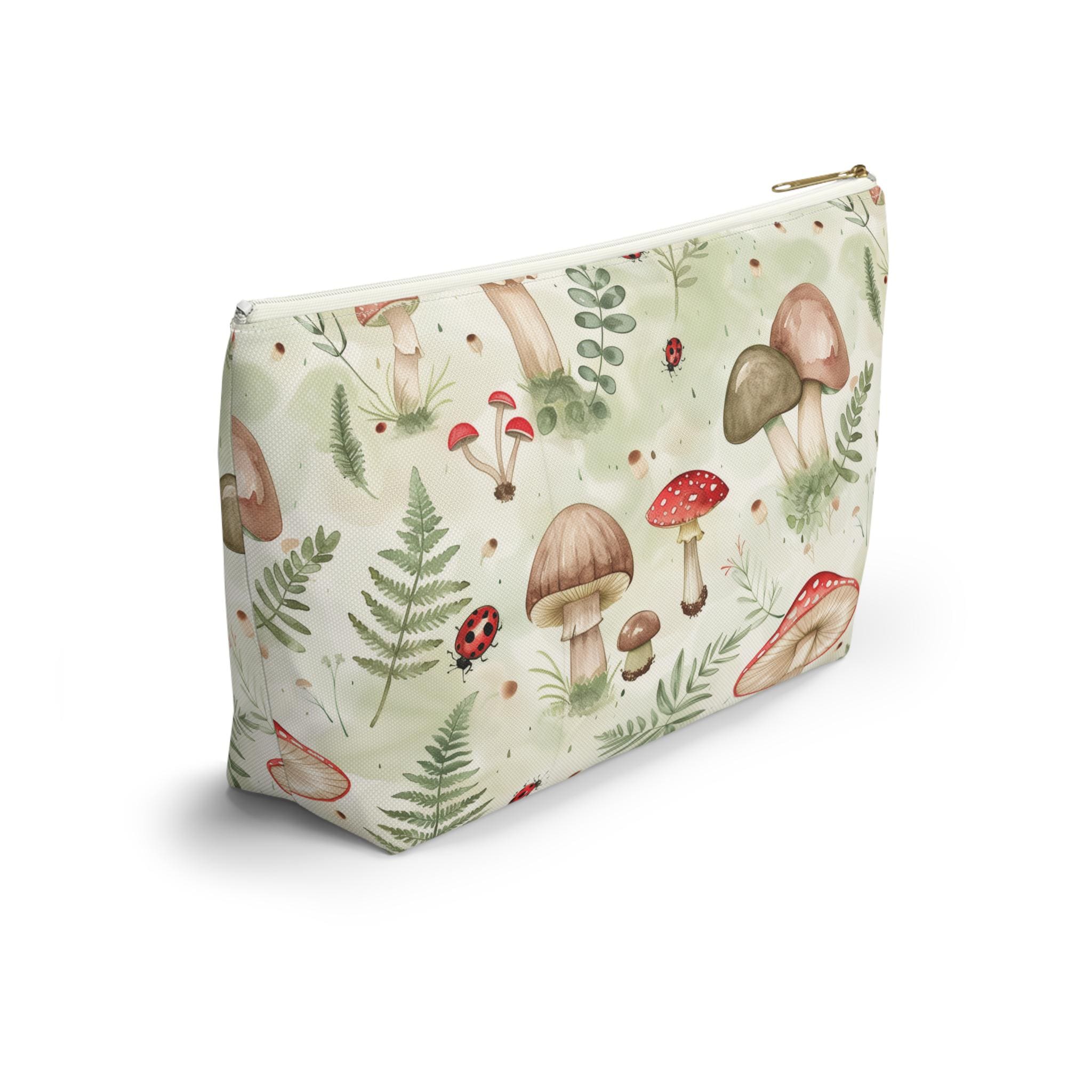 Watercolor Mushroom Forest Accessory Pouch | Cottagecore Makeup Bag
