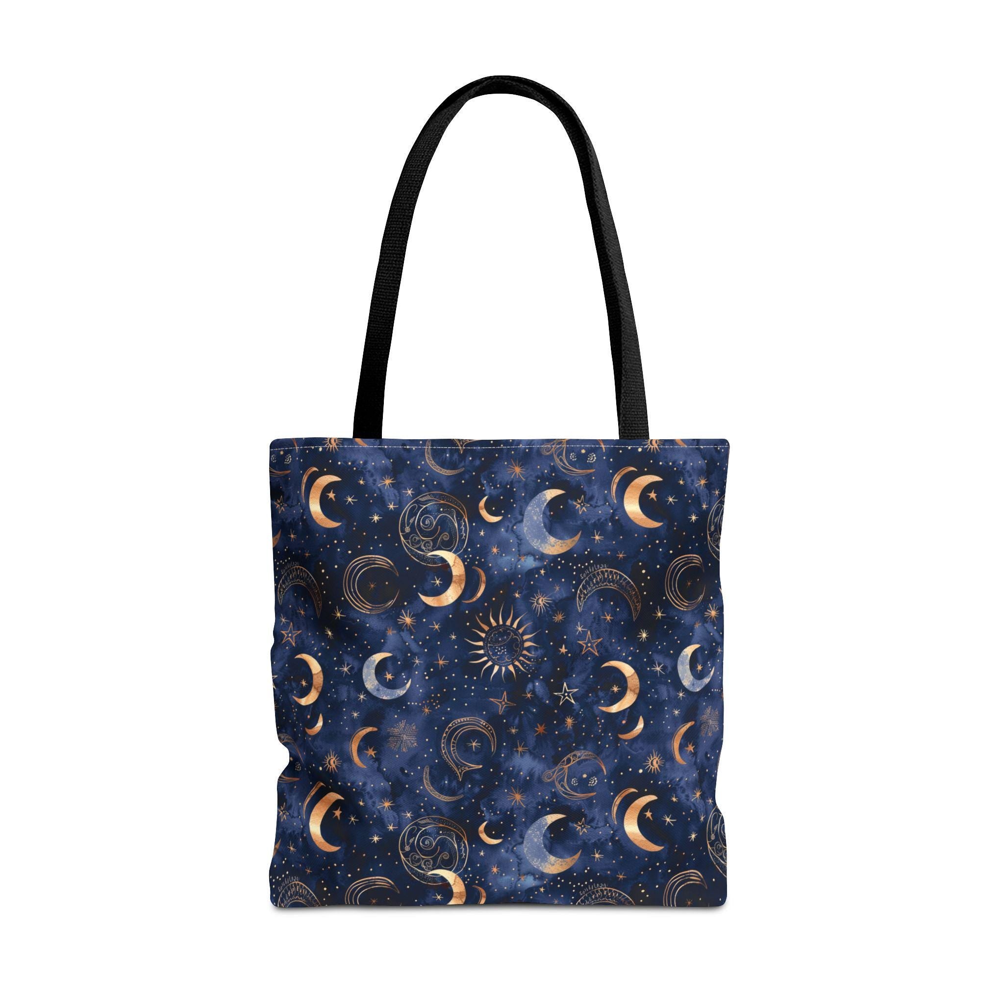 Celestial Moon Phase  Tote | Navy Starry Sky Bag