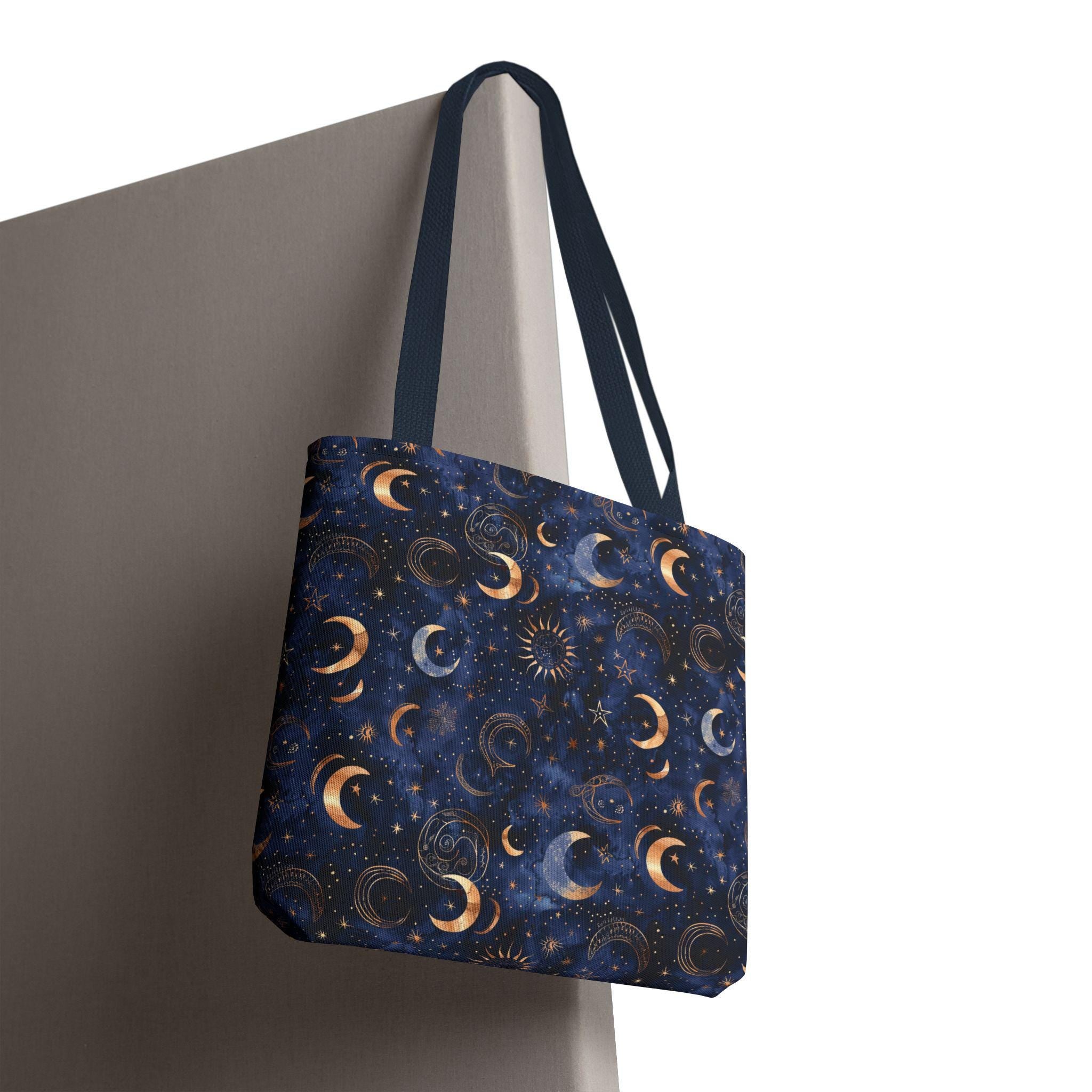 Celestial Moon Phase  Tote | Navy Starry Sky Bag