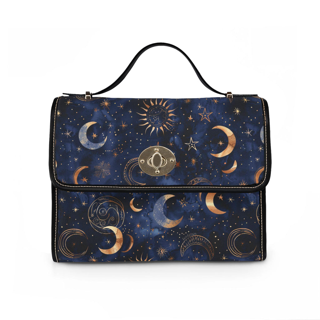 Celestial Moon Phases Waterproof Canvas Bag | Stars, Crescent Moon Pattern