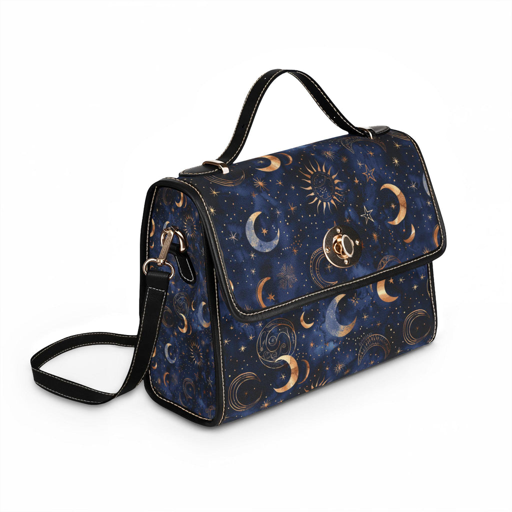 Celestial Moon Phases Waterproof Canvas Bag | Stars, Crescent Moon Pattern