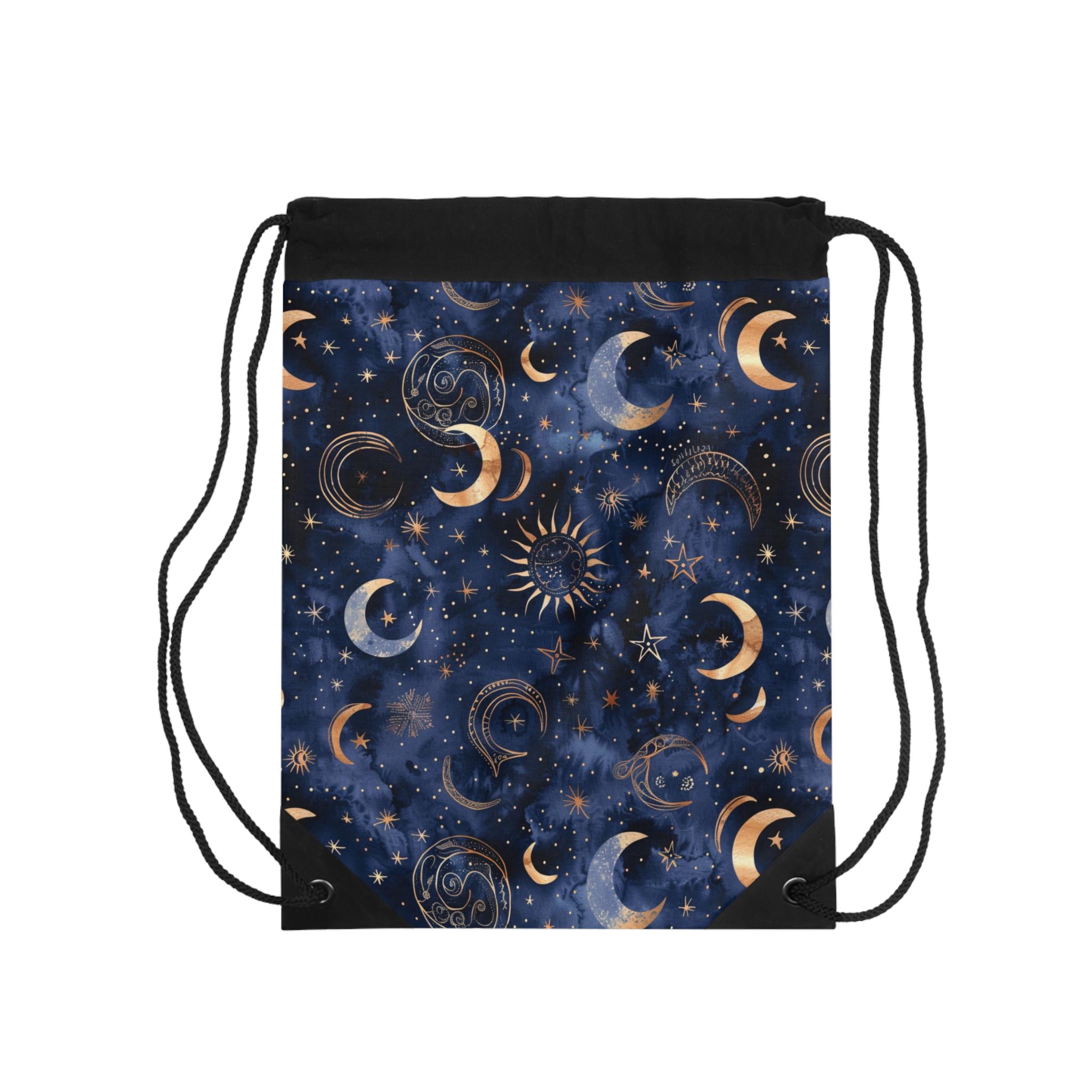 Celestial Moons & Stars Drawstring Bag — Night Sky Boho Bag