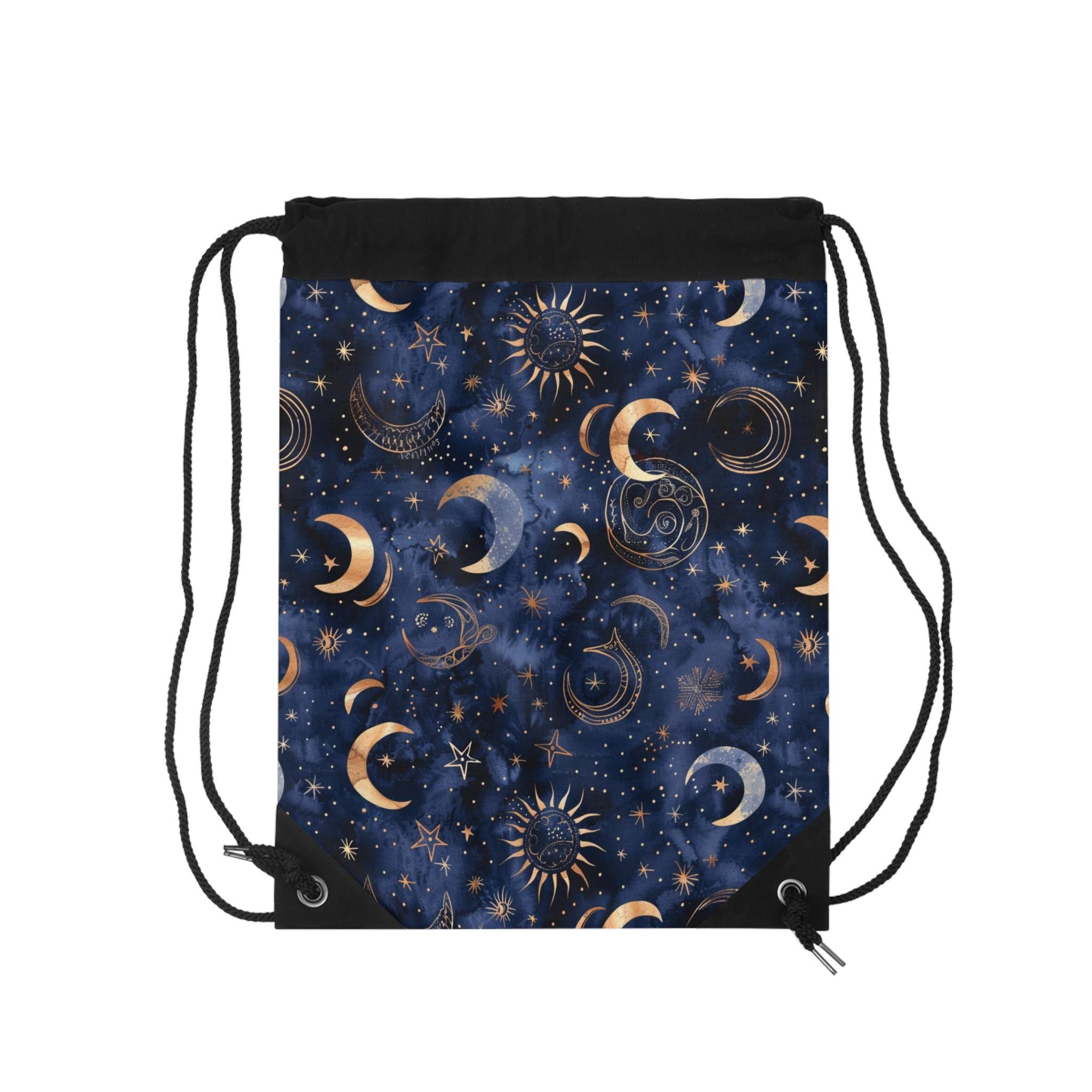 Celestial Moons & Stars Drawstring Bag — Night Sky Boho Bag