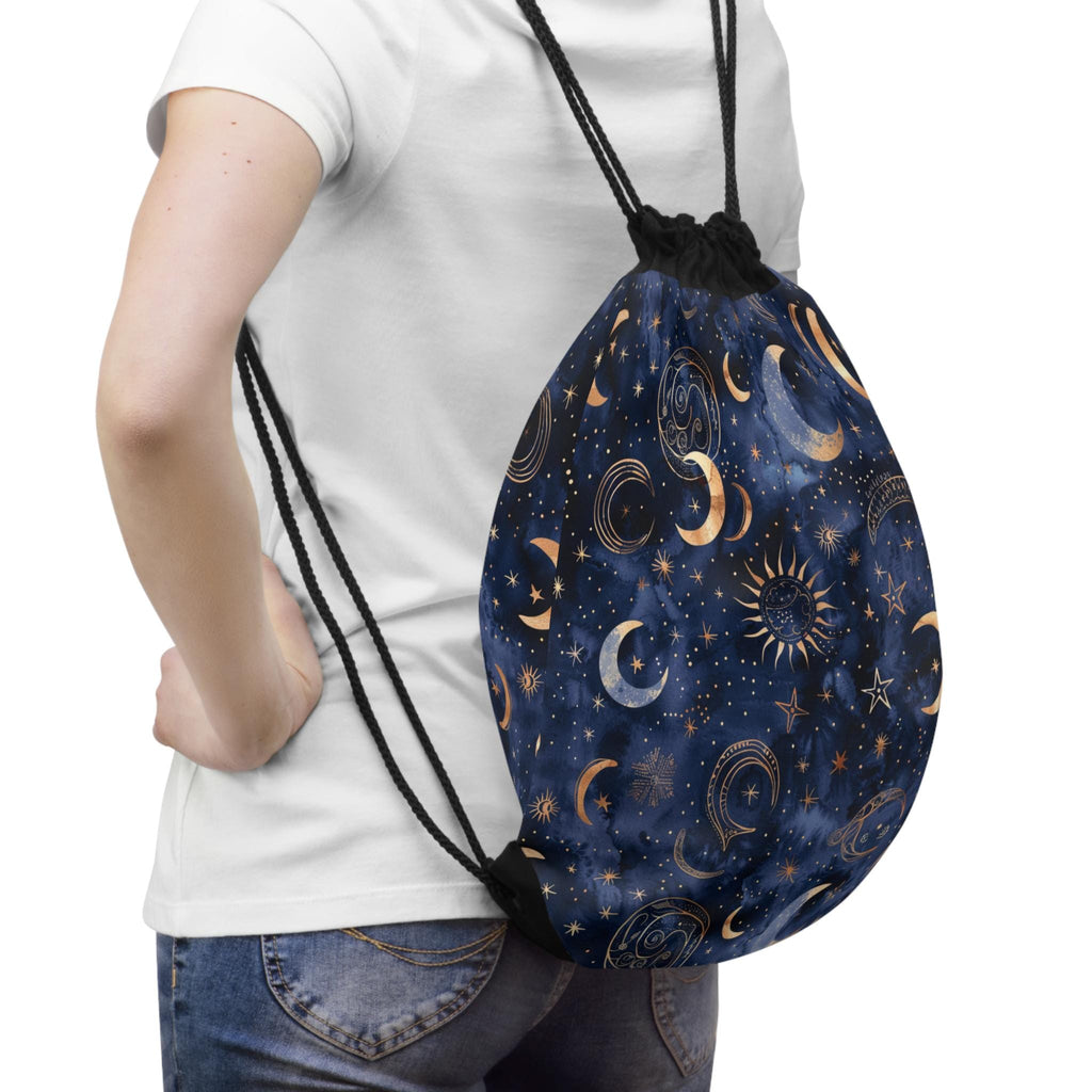 Celestial Moons & Stars Drawstring Bag — Night Sky Boho Bag