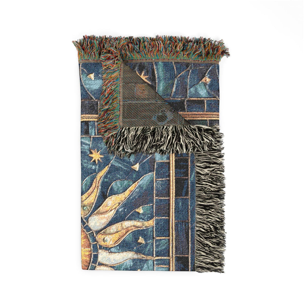 Sun and Moon Mosaic Woven Blanket | Celestial Tapestry Throw