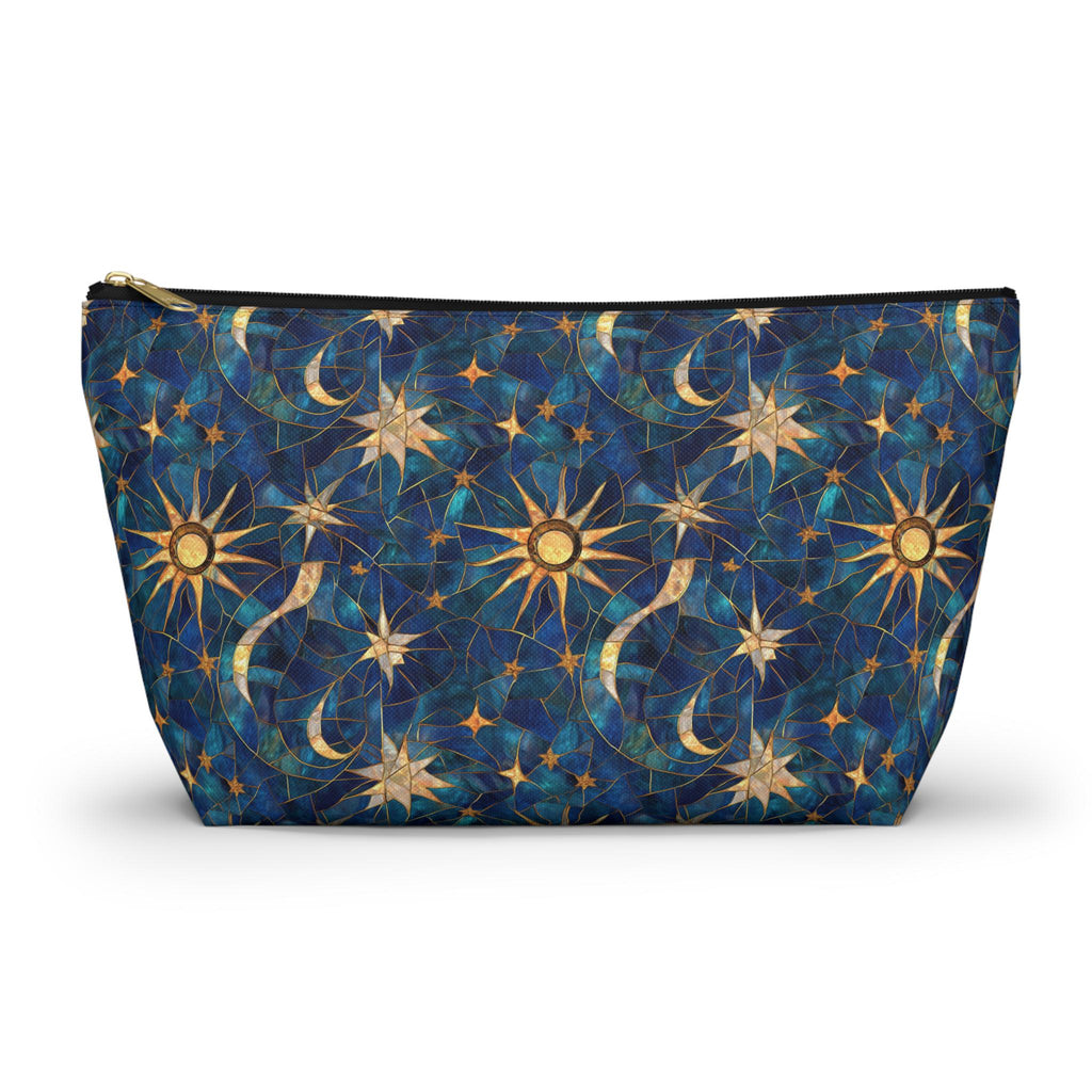 Celestial Sun Moon Pattern Accessory Pouch | T-Bottom Zip Cosmetic Bag