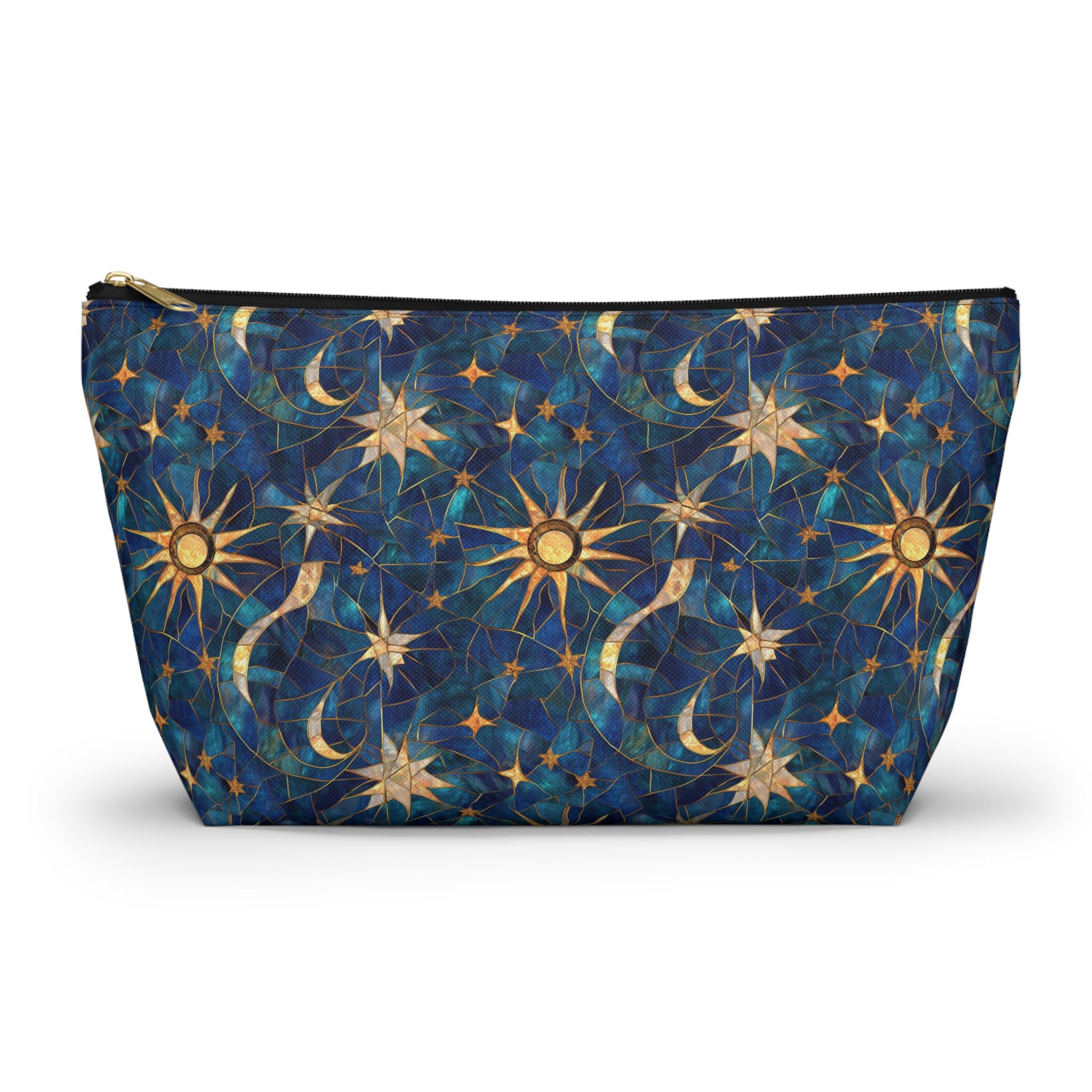 Celestial Sun Moon Pattern Accessory Pouch | T-Bottom Zip Cosmetic Bag