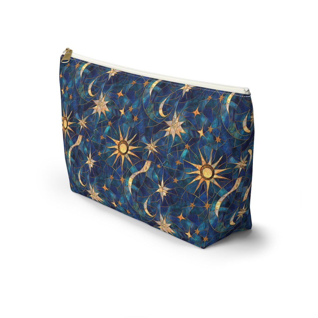 Celestial Sun Moon Pattern Accessory Pouch | T-Bottom Zip Cosmetic Bag