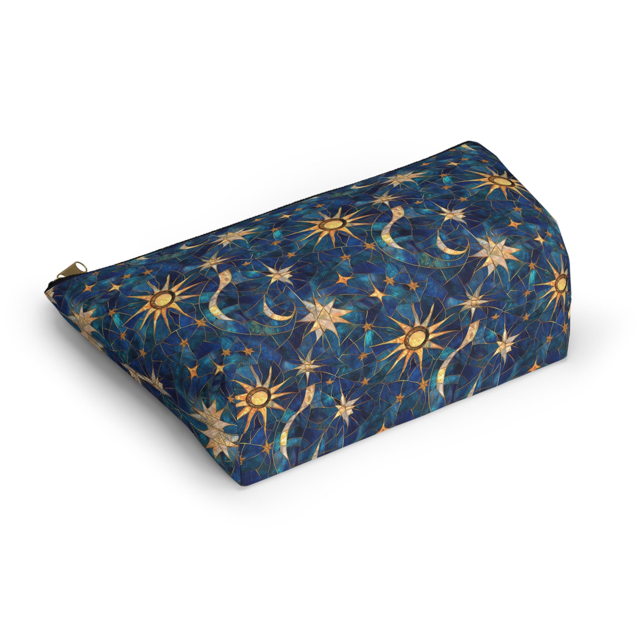Celestial Sun Moon Pattern Accessory Pouch | T-Bottom Zip Cosmetic Bag