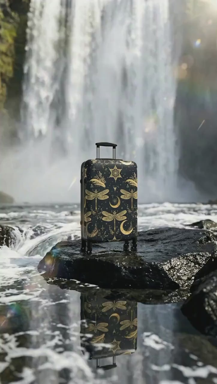 Celestial Dragonfly Moon Suitcase | Stardust Cove Travel Luggage | Starry Night Carry On