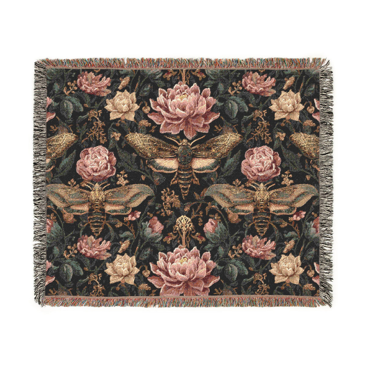 Enchant Your Space with the Dark Floral Moth Throw Blanket